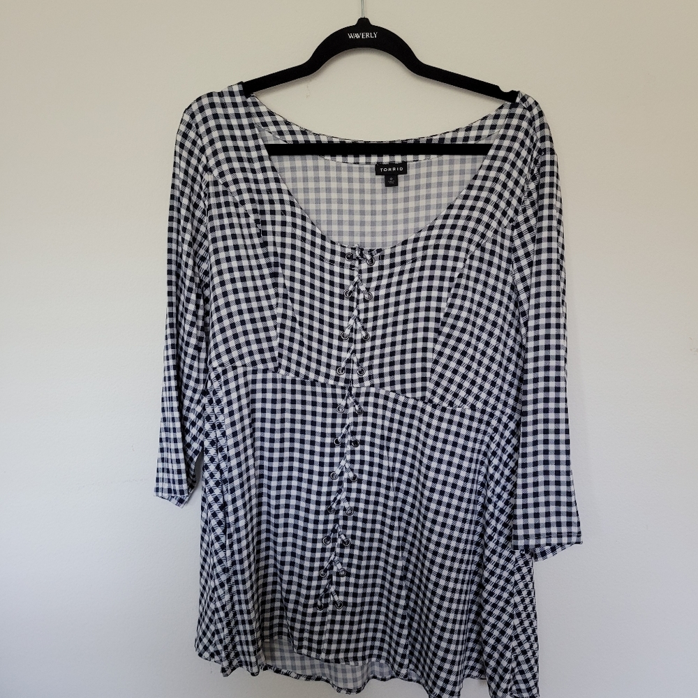 Torrid Blue Gingham Long Sleeve Blouse
